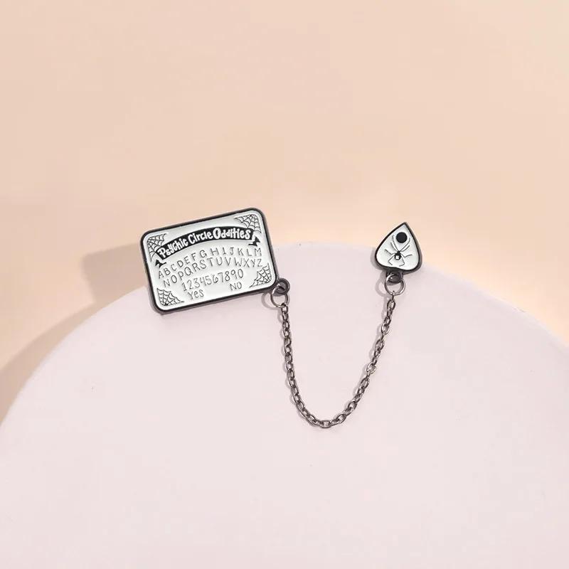 Psychic Circle Oddities Yes or No Choice Brooches Spider Web English Letter Number Spider Chain Enamel Pins Gothic Jewelry Gifts