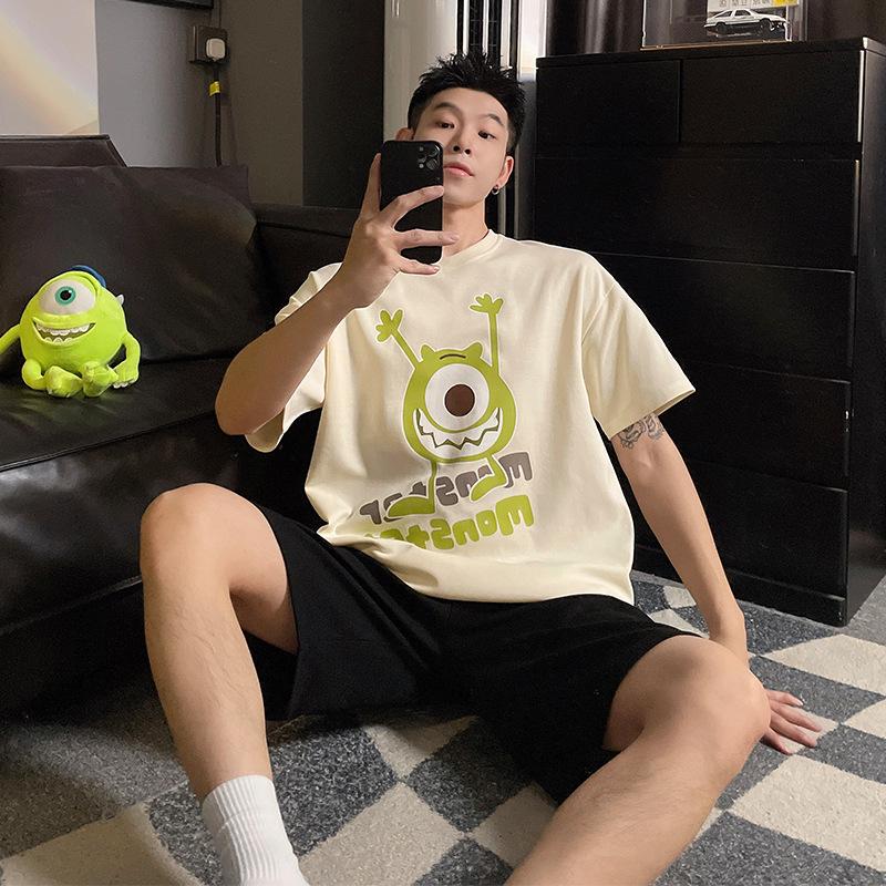 Летняя парная пижама 2026 - Хлопковая, с коротким рукавом, с мультяшным рисунком, домашняя одежда для женщин и мужчин