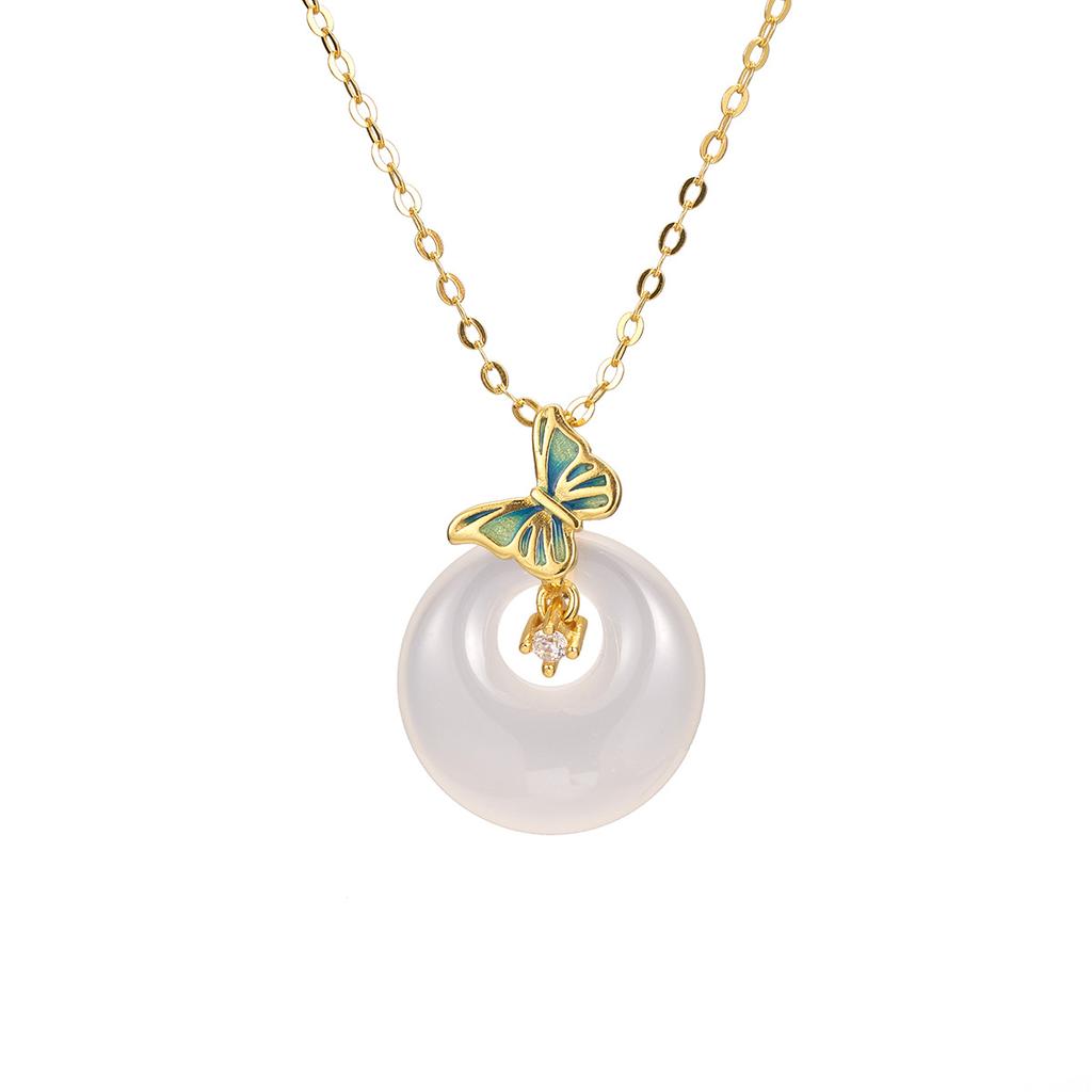 925 стерлингового серебра халцедон бабочка циркон ожерелье женское высокое чувство универсальный пряжка безопасности ювелирные изделия мода