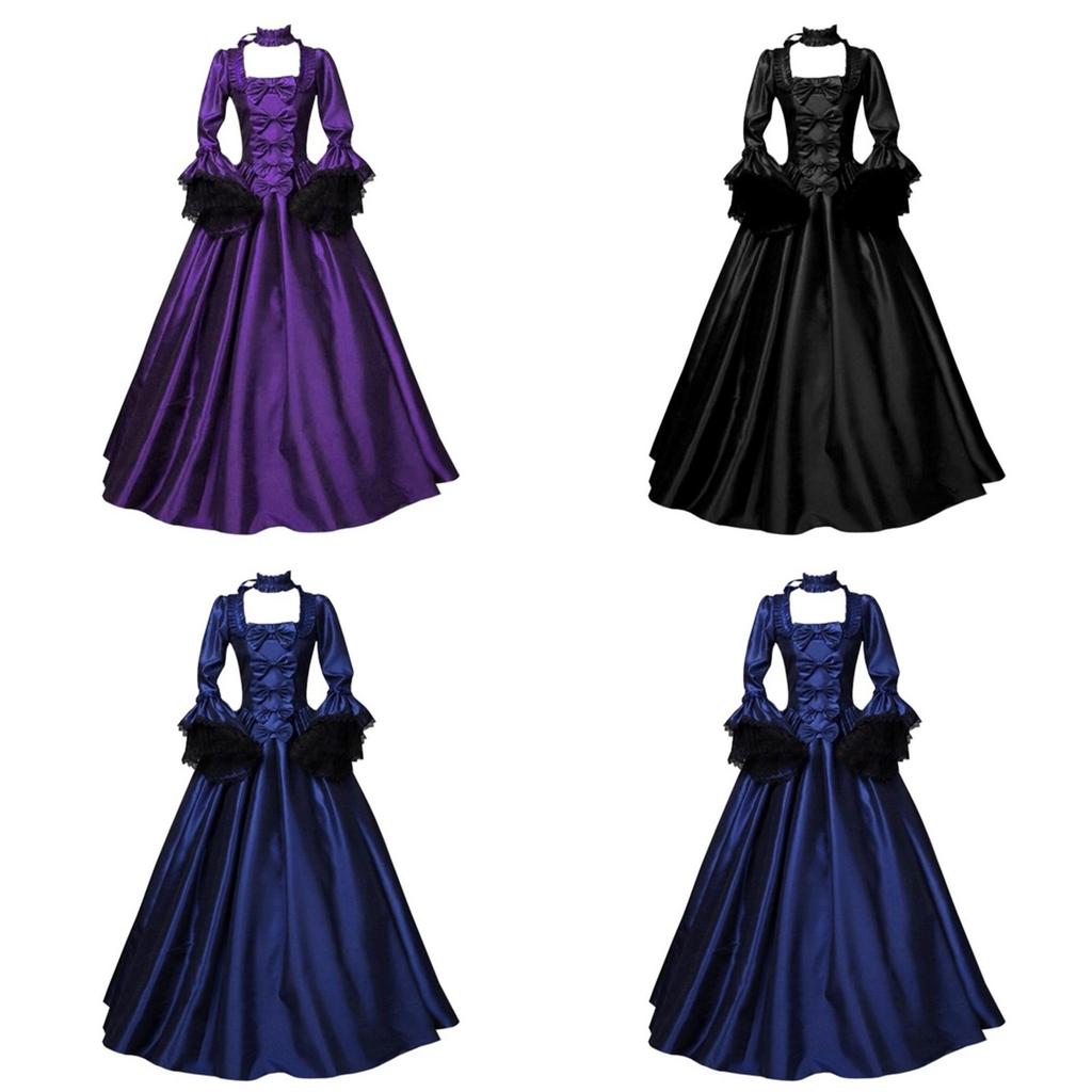 Fashionable 2020wish Medieval Inspired Lace Patch Bell Sleeve Long Dress Collection