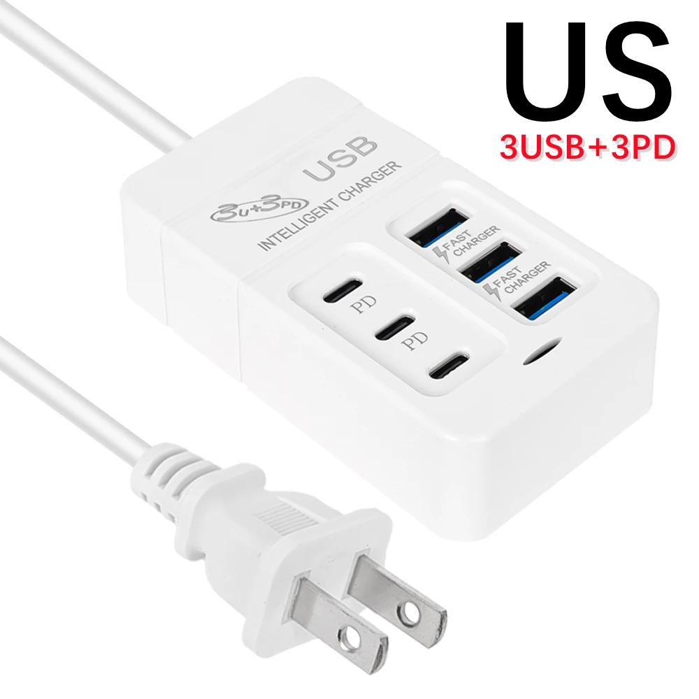 Многопортовое USB-зарядное устройство 35 Вт PD Type-C, Быстрая зарядка для мобильных телефонов, Quick Type C, Настенные зарядные устройства, Хаб-адаптер TypeC, Штекеры EU US