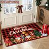 2D Flat Printing Buffalo Check Retro Christmas Decor Doormat, New Year American Plaid Christmas Entrance Rug, Walnut Clamp Santa Gingerbread Man Patte