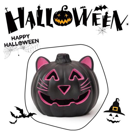 Halloween Pumpkin Lantern Light Up Pumpkin Ornament with Spooky Curved Face for Halloween Party Indoor Outdoor Decor