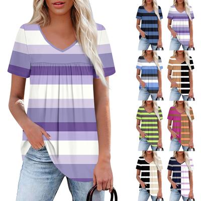 Женский повседневный топ с V-образным вырезом, коротким рукавом, оборкой на груди и принтом