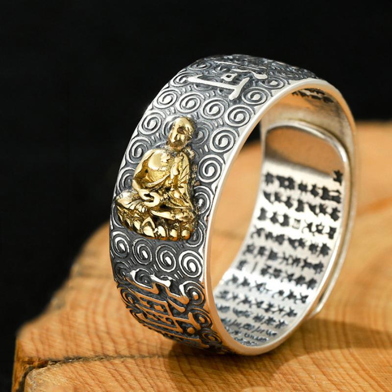 Кольцо Namo Amitabha из стерлингового серебра с тиснением в стиле ретро сутра-сердца Будды в этническом стиле, различные серии, мужские кольца, ювелирные изделия
