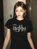 American Black Shoulder Short Sleeve T-Shirt Women's Summer Graffiti Puppy Design Sense Niche Slim Spice Girl Short Top