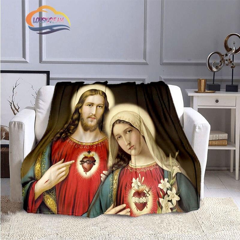 Одеяла с 3D принтом Христа Пресвятой Девы Марии, модные фланелевые кашемировые одеяла, модные религиозные мягкие покрывала, диванные одеяла