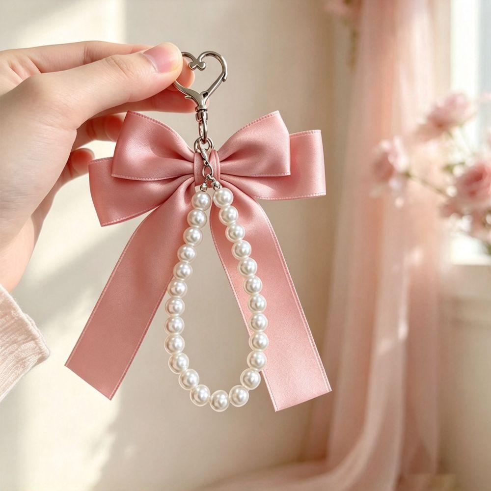 Simulation Pearl Bow Knot Keychain Key Ring Bag Charm Keychain Girly Decorative Keychain Gift Use