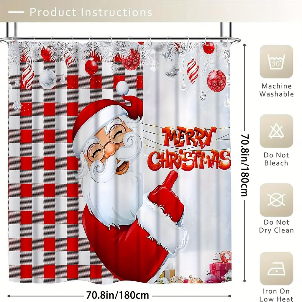 4 шт. Рождественский комплект занавесок для душа, водостойкий с 12 крючками, нескользящий коврик для ванной комнаты, U-образный коврик для унитаза, накладка на крышку унитаза