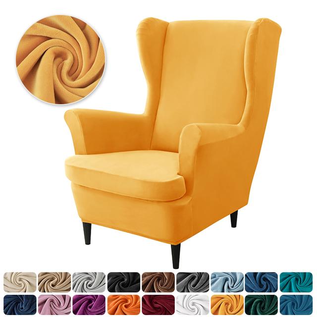 Velvet Wingback Chair Covers Stretch Wing Armchair Cover With Seat Cushion Cover Elastic Sofa Slipcovers Solid Color Sofa Covers