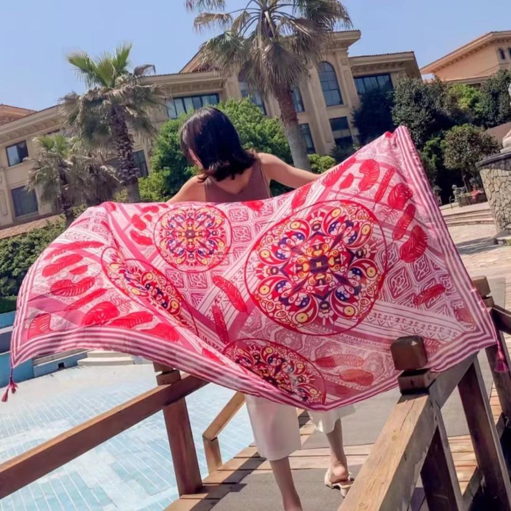 Соленое озеро Чака Туризм на Северо-Западе Этнический стиль Шарф Шелковый шарф Женский Летний Приморский Пляжный Платок Солнцезащитный Тонкий