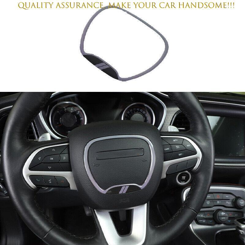 For Dodge Challenger 2015-2023 Gray Vinyl Steering Wheel Horn Button Ring Trim