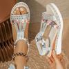 Fashion Shoes for Women Summer Women Wedge Bohemia Rhinestones Casual Platform Sandals Female Peep Toe Outdoor Beach Shoes 36-43