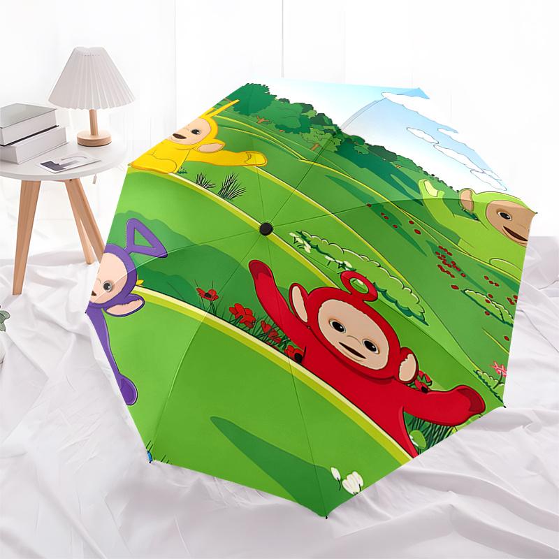 Teletubbies Outdoor Rain Umbrella Automatic Opening & Closing, Portable 3 Fold Design with 8 Bone Iron Frame, Perfect Festival Gift for Fans