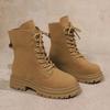 Модные повседневные ботильоны хаки на толстой подошве 2025 зима на шнуровке женские ботинки в стиле милитари на платформе нескользящая обувь для хайкинга для женщин
