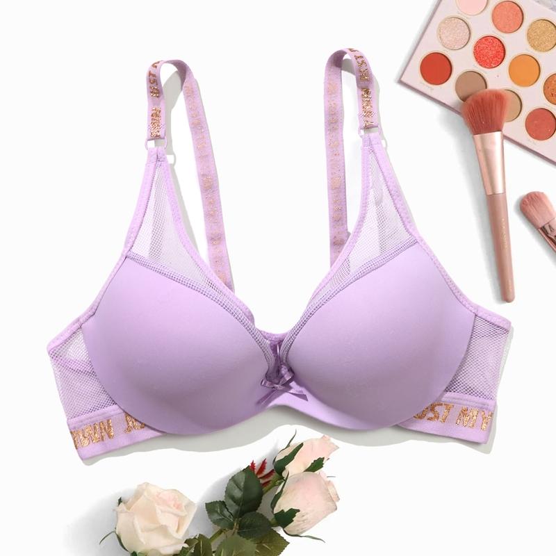 Женский сексуальный полупрозрачный бюстгальтер с подкладкой пуш-ап с бретельками с буквами, бюстгальтер с открытыми плечами, дышащая сетка, спортивное нижнее белье для отдыха 75B-90B