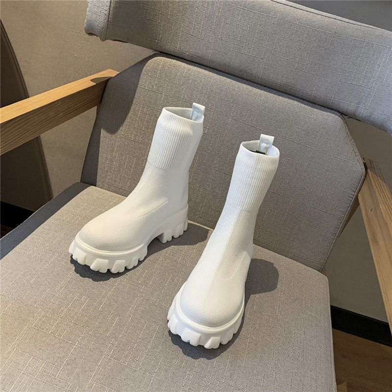 Размер 35-43, женская обувь большого размера, ботинки Мартина на платформе-маффин, женские 41, эластичные ботинки-носки, британский стиль, тонкие маленькие короткие ботинки 42