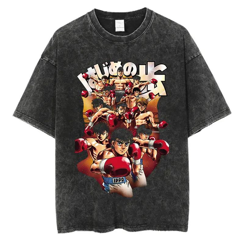 Vintage Cotton Washed TShirt Anime Hajime No Ippo Kamogawa Boxing Gym Loose T Shirts Men Women YK Hip Hop Summer Top Tee