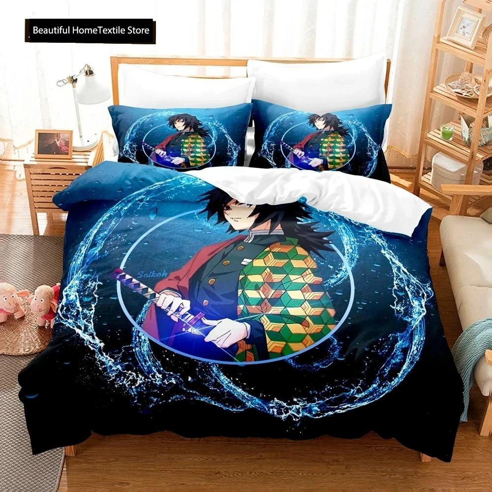 Комплект постельного белья Demon Slayer 3d, аниме, пододеяльник, наволочки, односпальная кровать, двуспальная кровать, двуспальная кровать, для мальчиков, девочек, мальчиков, подарок, домашний декор
