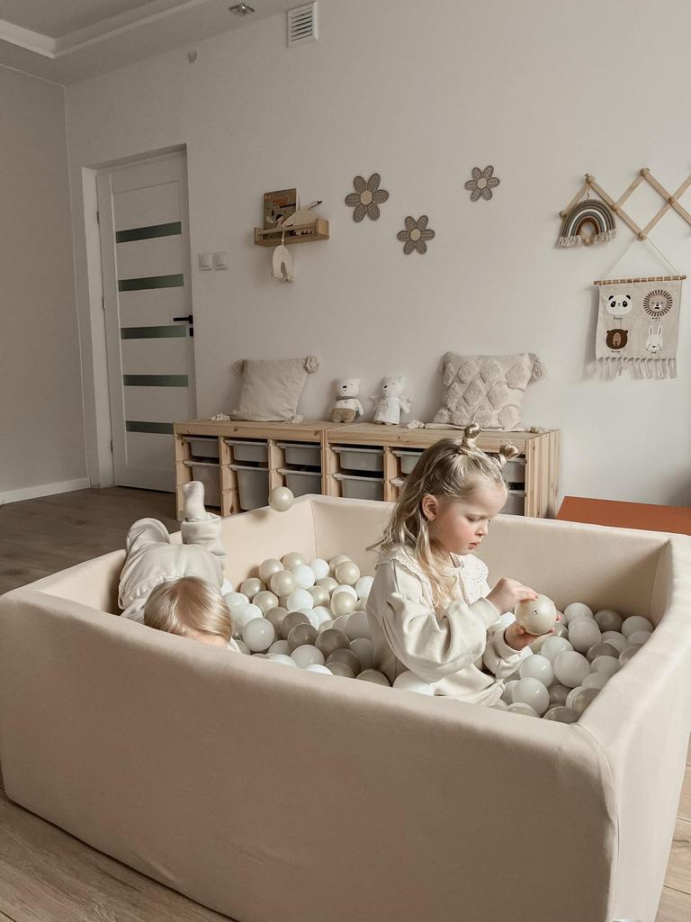 Foam playground with hill and pool, micro beige + 100 balls: pearl, light pink, old gold