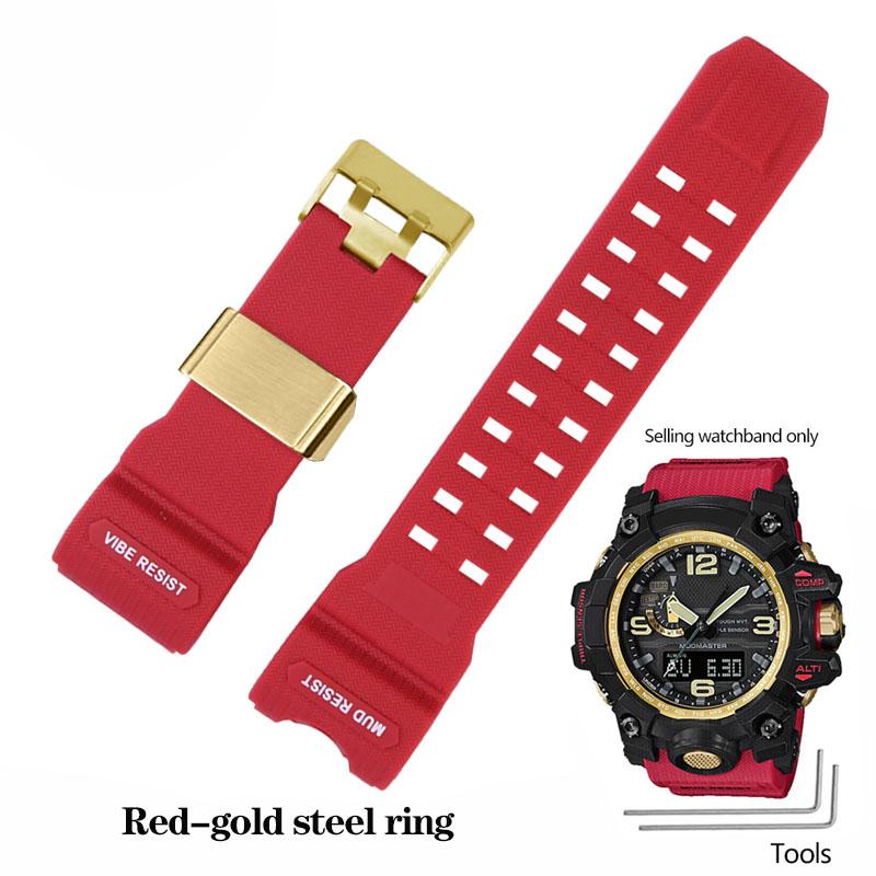 Смоляной силиконовый ремешок для часов для Casio Big Mud King GWG-1000GB Черный Золотой G-SHOCK Серии GWG-1000 Резиновый ремешок с инструментами Браслет