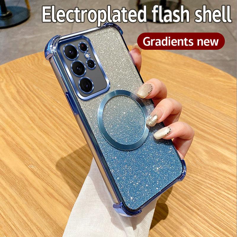 Plating Shockproof Clear Magnetic Ring Phone Case For Samsung Galaxy Note 20 S24 S23 S22 S20FE S21 A05 A15 A06 A16 A54 A55 A35 A25 Glitte Cover