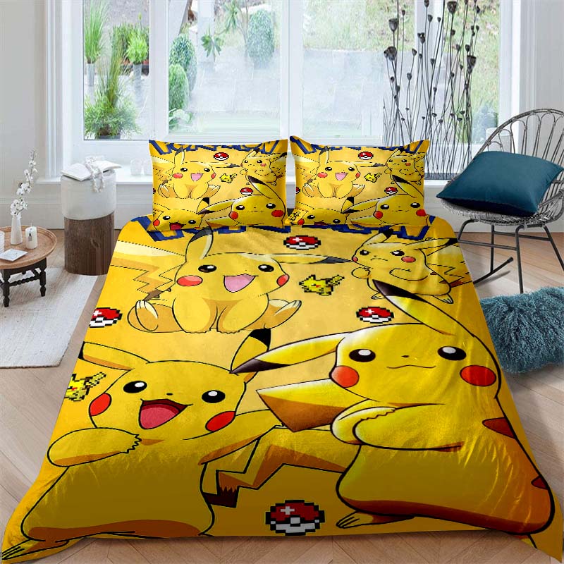 2026New Pikachu Cartoon Three-piece Bedding Set, Suitable for Bedroom Decor, Available in Large and Extra-large Sizes.
