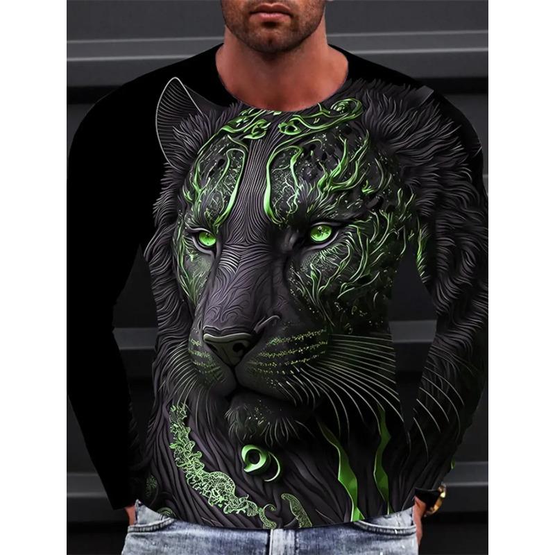 Футболка с длинным рукавом Lion для мужчин, повседневная верхняя модная спортивная одежда Harajuku 3D полная печать, уличная одежда 2024