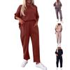 Women's Solid Color Casual, Comfortable And Loose Two-piece Round Neck Nine-Point Pants Set