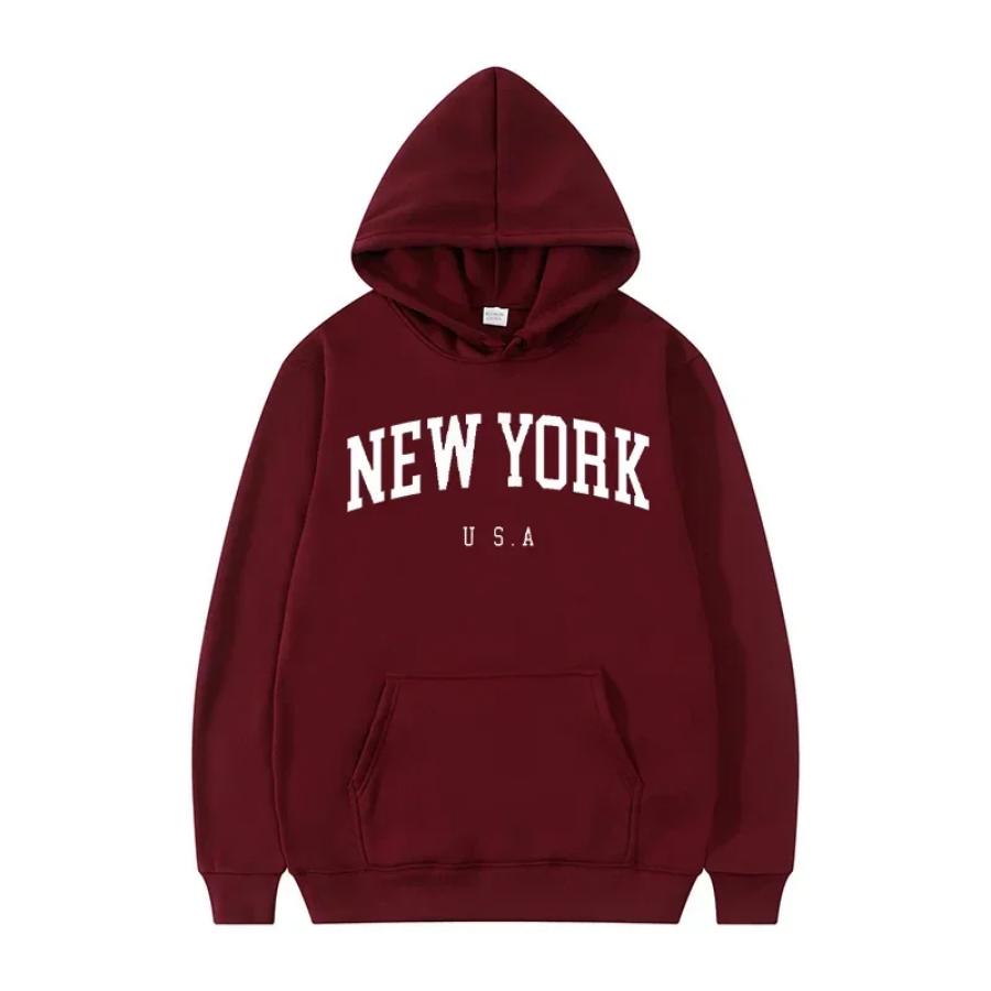 Men Women New York U.S.A City Hoodies Fashion Letter Printed Graphic Sweatshirts Loose Casual Harajuku Hooded Pullover Sportwear
