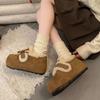 Босоножки Birkenstocks с бантом Повседневные Зимние Колледжные Утепленные Универсальные Пушистые Вышитые Хлопковые Туфли