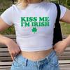 Футболка Kiss Me I'm Irish Baby, ирландские рубашки, женская облегающая футболка, укороченный топ ко Дню Святого Патрика, детские футболки в стиле ретро 90-х