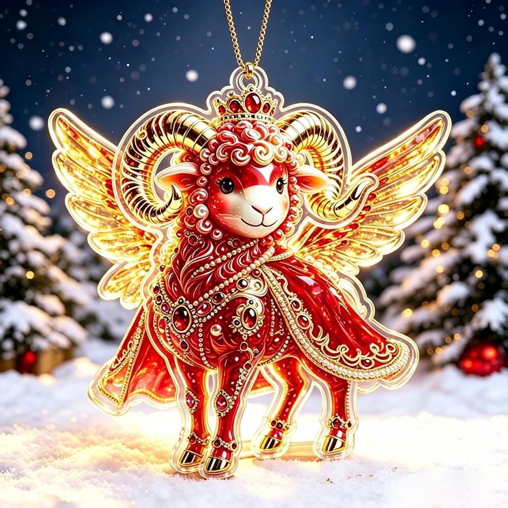 Shining Goat Pendant Acrylic Animal Hanging Decoration Christmas Tree Ornament Holiday Party Decor