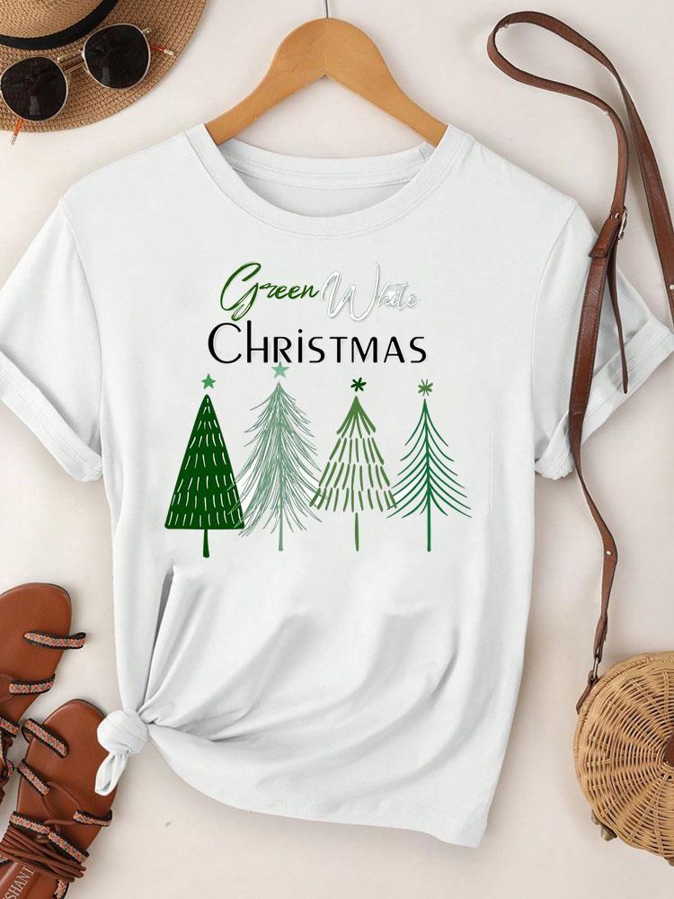 (Азиатский размер)  С Рождеством Футболка Топ фестиваль Новый год Праздник Повседневный милая надпись милый 90-е Женский принт Леди Короткий рукав Модные графические футболки