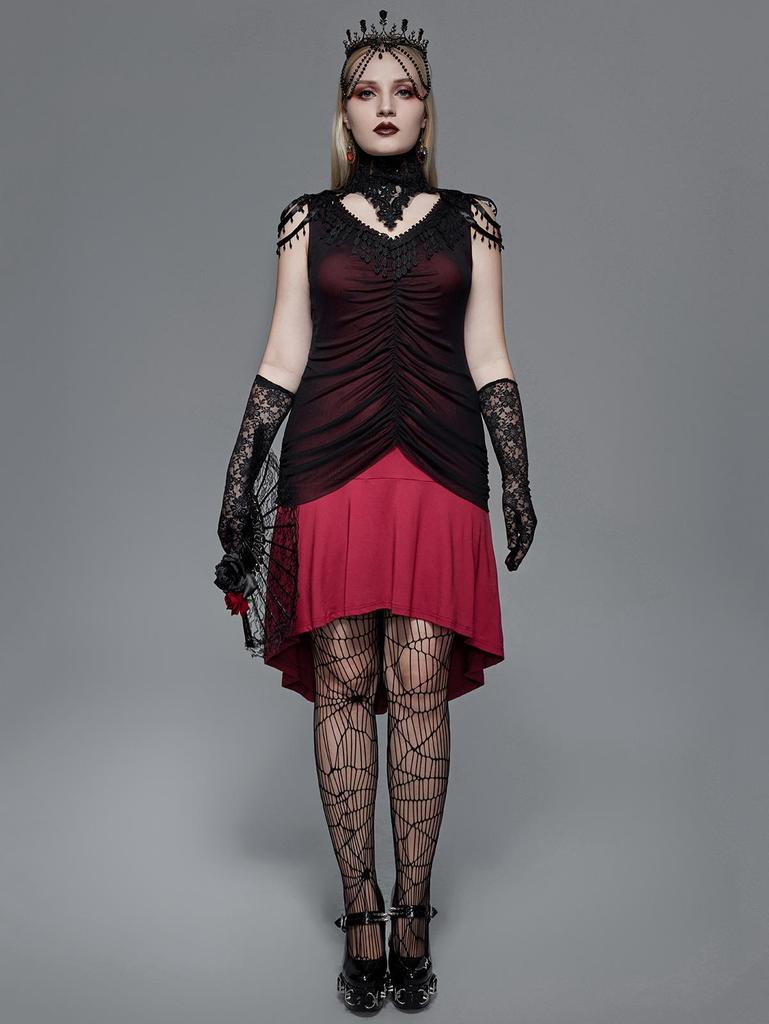 Rosegal Готическое гипюровое кружевное платье с кисточками и рюшами в сетку с высоким и низким вырезом Русалка