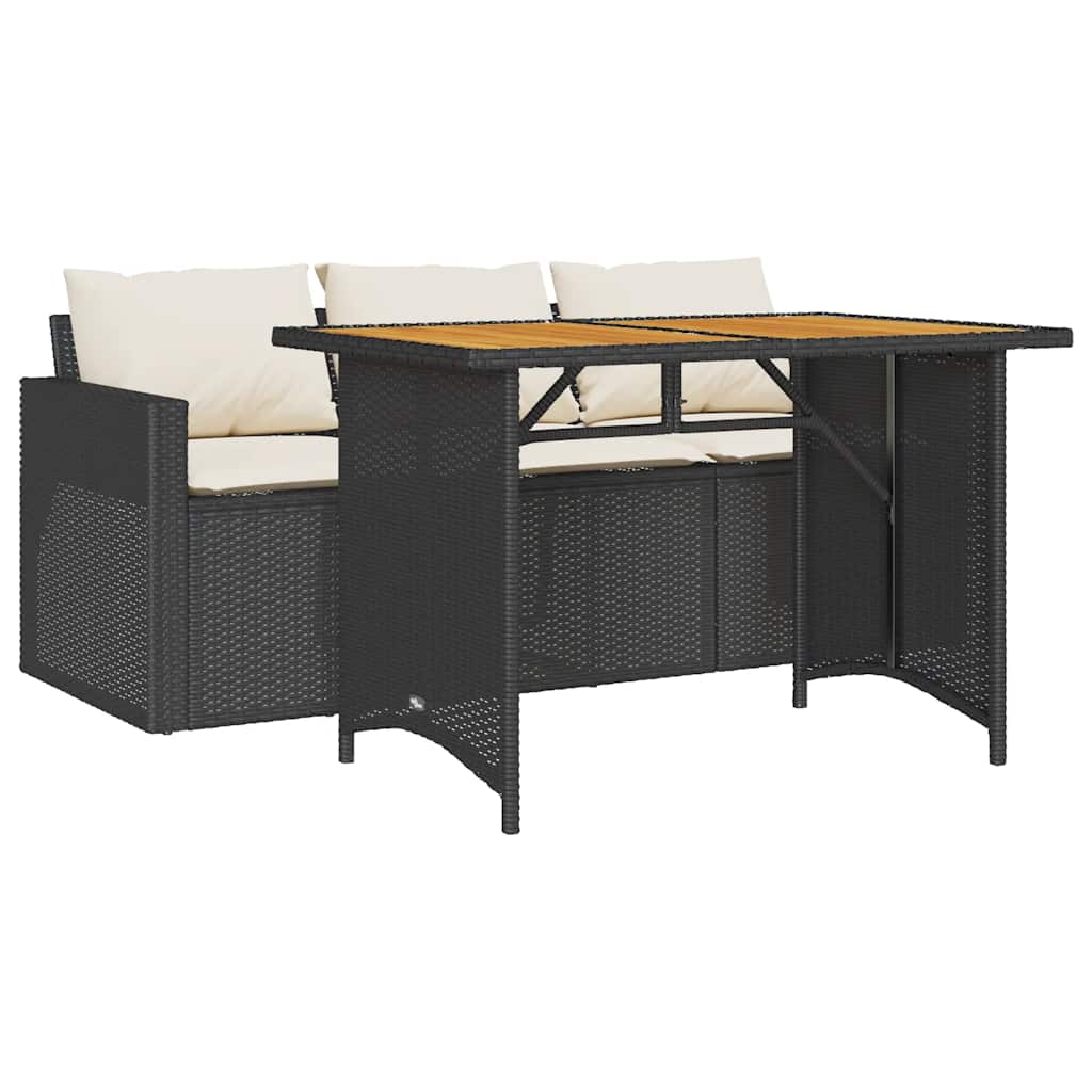 2 Piece Outdoor Dining Set with Cushions Black Poly Rattan