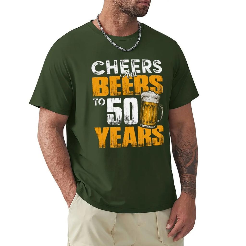 Футболка с надписью «Cheers And Beers To 50 Th Years Old» Футболка с надписью «50th Birthday» Любитель пива Смешные топы в стиле Харадзюку Модная классическая футболка