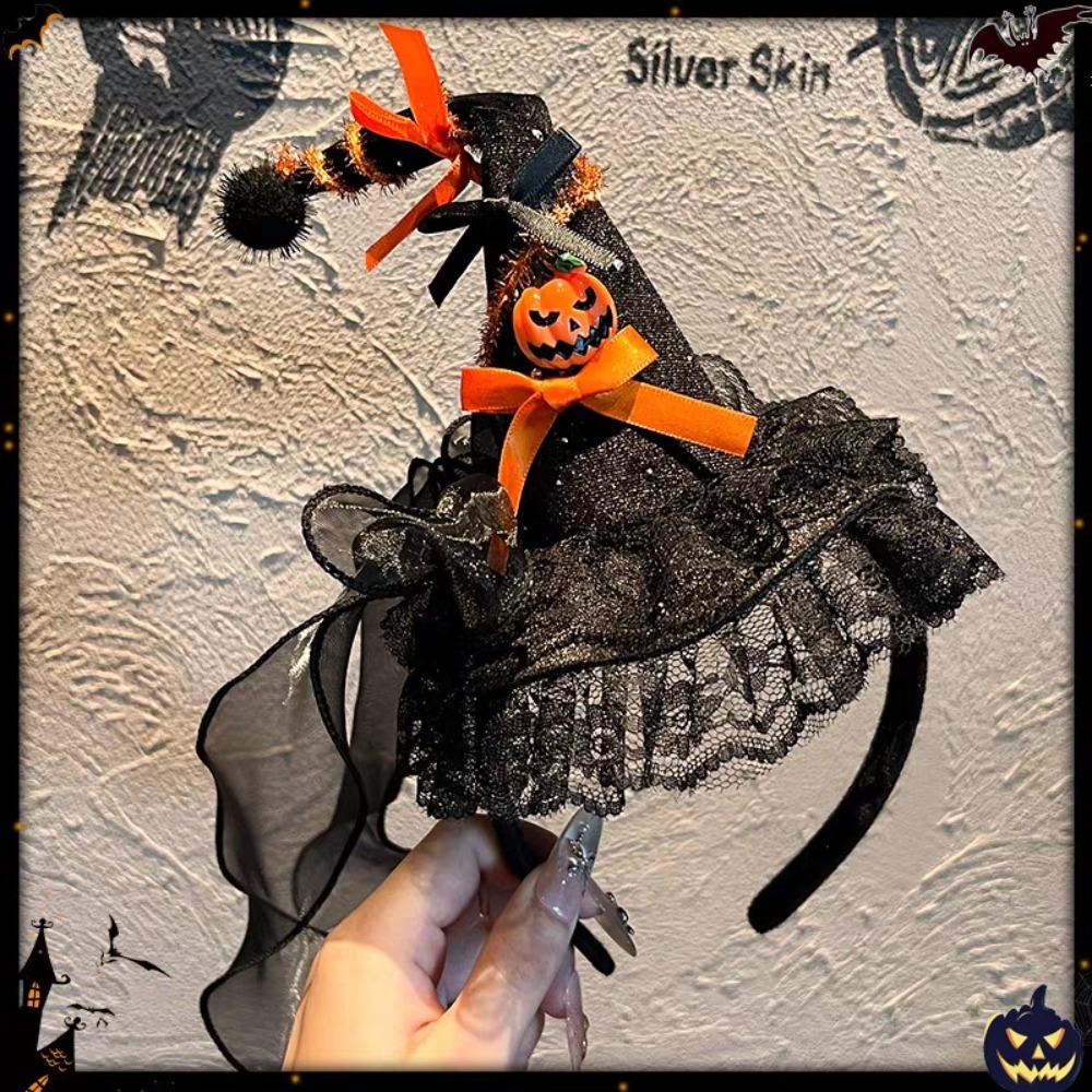 Pumpkin Halloween Witch Hat Headband Spider Cone Hat Hair Hoop Photo Props