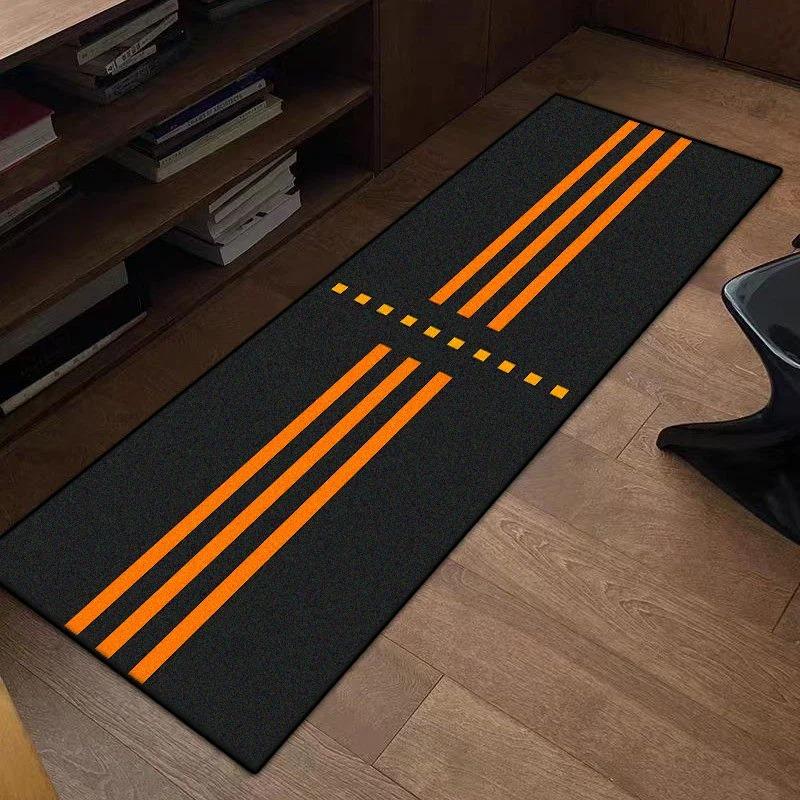 Modern Black Area Rug with Diagonal Orange Lines Non-Slip Rectangular Carpet for Living Room Study Decor Soft Floor Mat