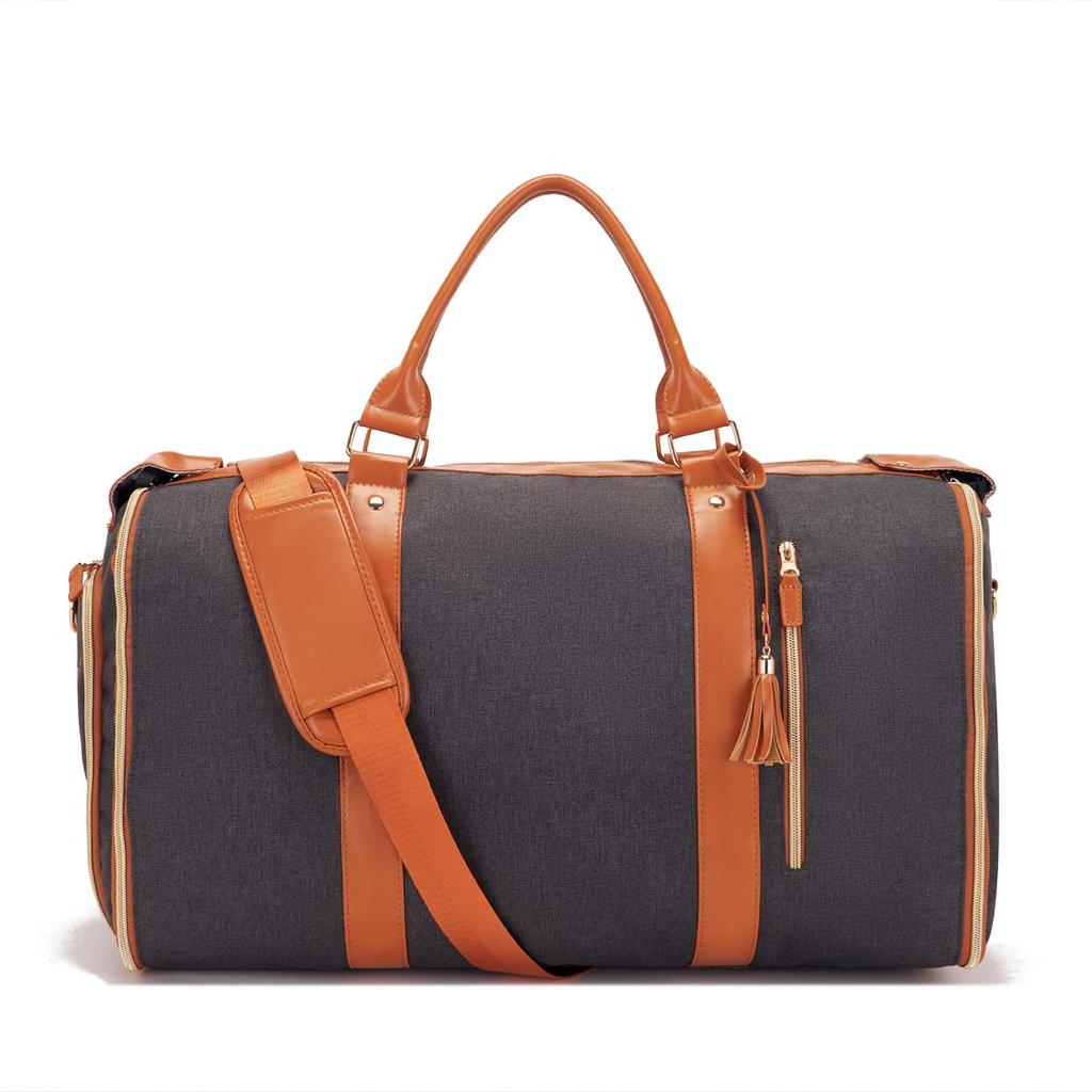 Fabric Solid Color Striped Foldable And Expandable Multifunctional Travel Bag