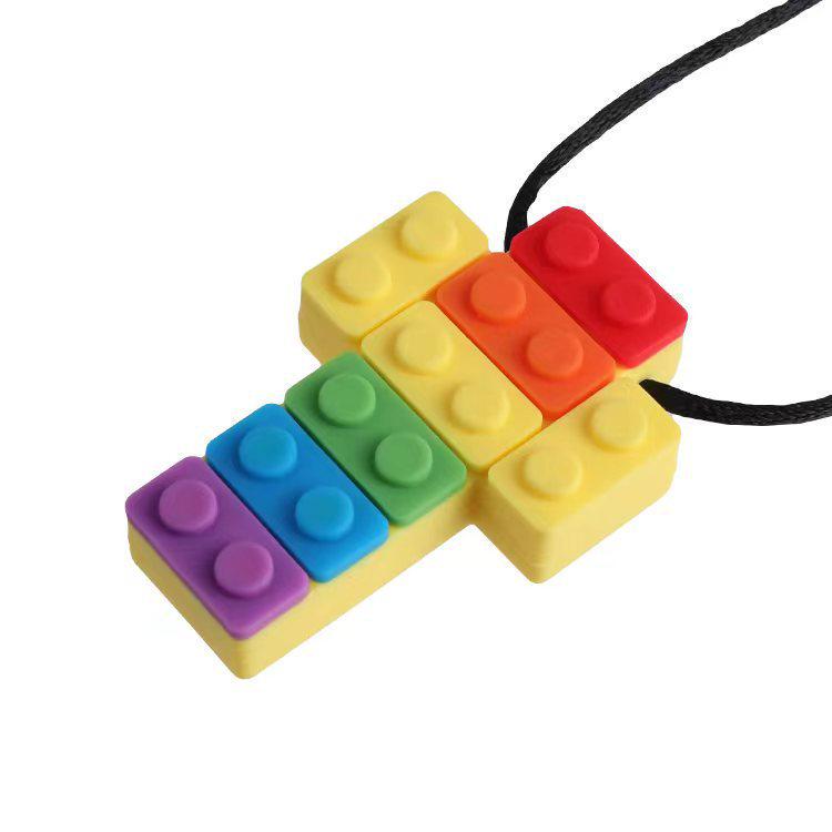 Детский силиконовый чай: Радужные строительные блоки и жевательный кулон