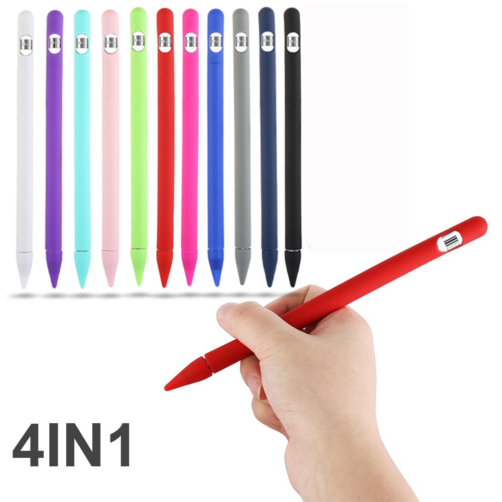 4 In 1 Colorful Soft Silicone Cover For Apple Pencil 1st Generation Case For iPad Tablet Touch Pen Stylus Protective Sleeve Case