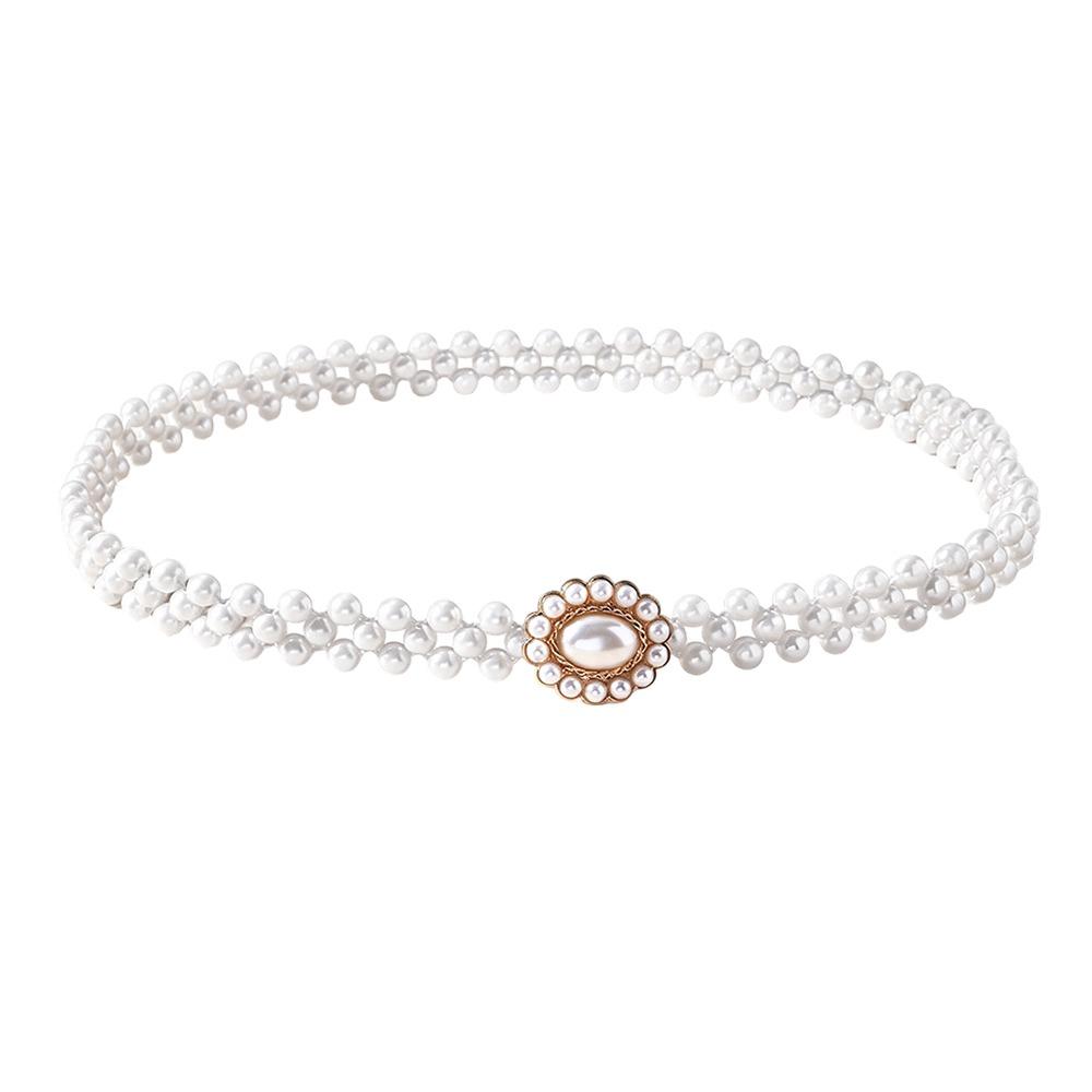 Thin Narrow Style Pearl Waist Chain Pearl Beads Rhinestone Decor Strap Dress Matching Decor