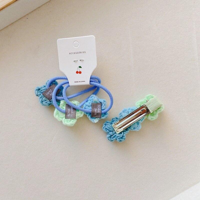 Cute Floral Hair Pin Elastic Hair Bands Handmade Woolen Knitting Hair Clips Barrettes for Children Girls Kids Hair Accessories