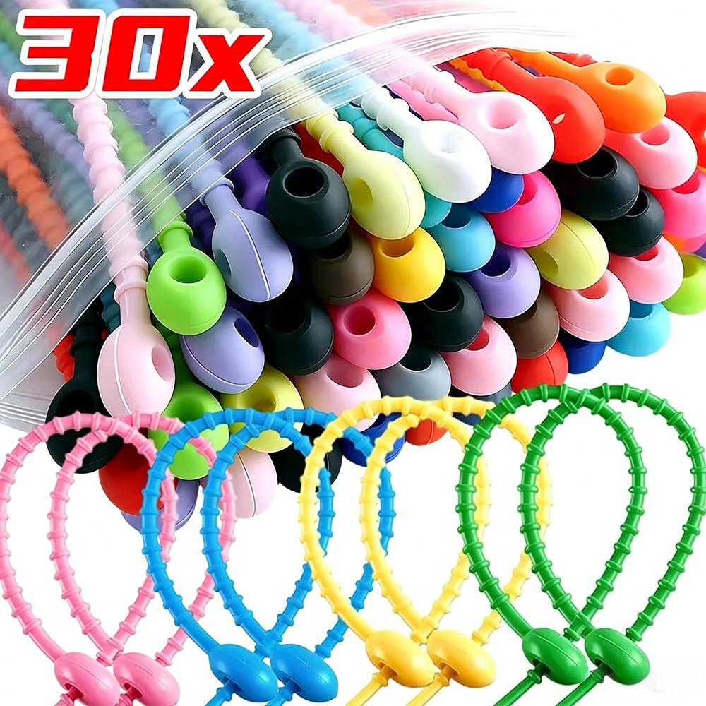 30Pcs Color Silicone Reusable Zip Tie Twist Wire 12cm Multi-Purpose Power Line Fixed Organizer Universal Releasable Cable Tie