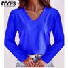 Women's Fashion Casual Spring Autumn Solid Color Print Long Sleeve V-Neck Blouses & Shirts