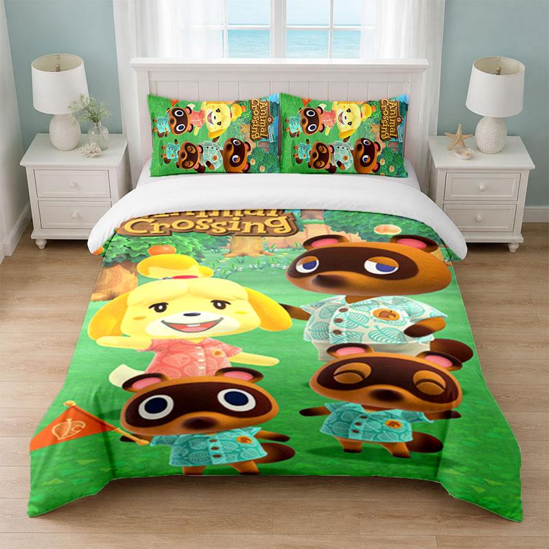 Animal Crossing Спальный набор из 3 предметов Мягкая простыня Наволочки Домашнее постельное белье Декор