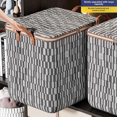 Складная сумка для хранения одеял и одежды большой вместимости из плотной серой полосатой ткани