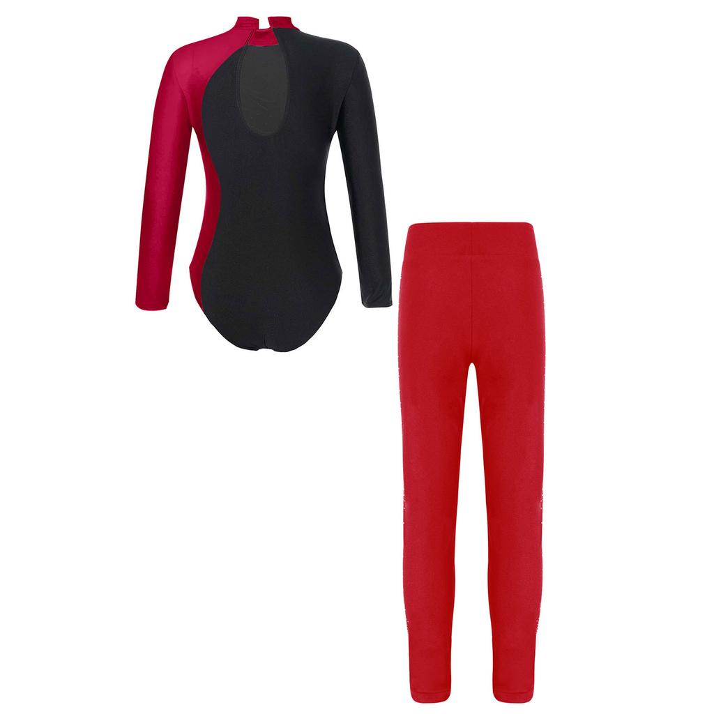 Детская одежда для девочек с длинным рукавом для балета, гимнастический купальник, танцевальный костюм для соревнований по фигурному катанию с брюками