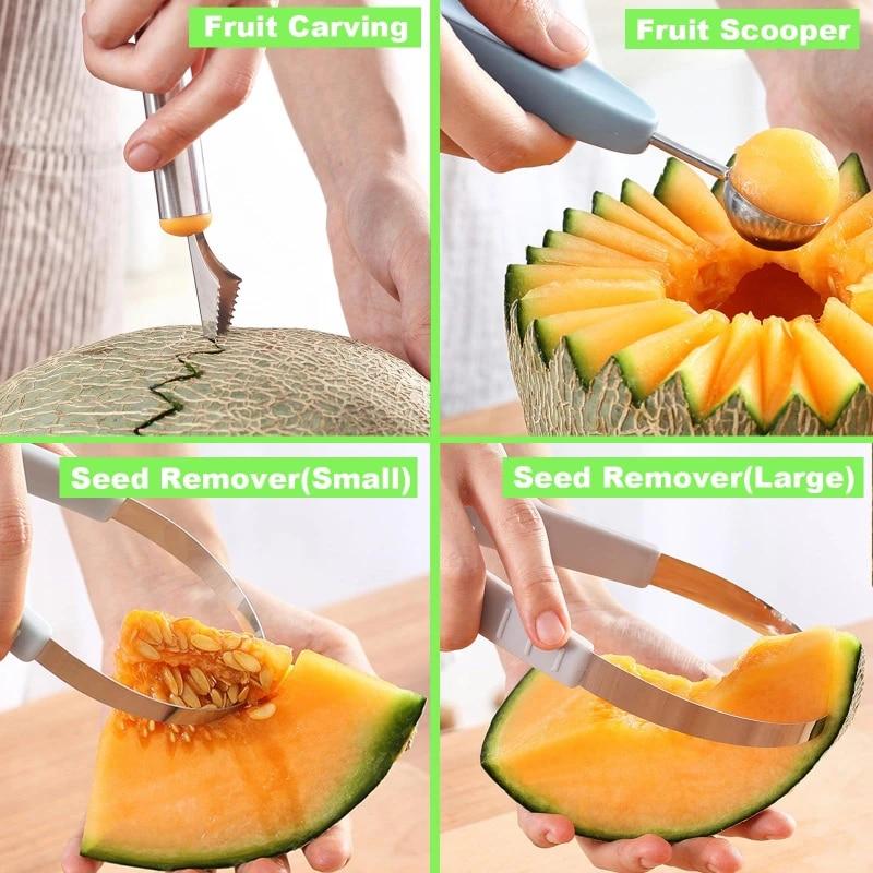 DIY арбузная нарезка для фруктов, резак, совок, инструмент для резьбы по фруктам, нож, тарелка для фруктов, сепаратор мякоти, кухонные инструменты для резьбы по фруктам